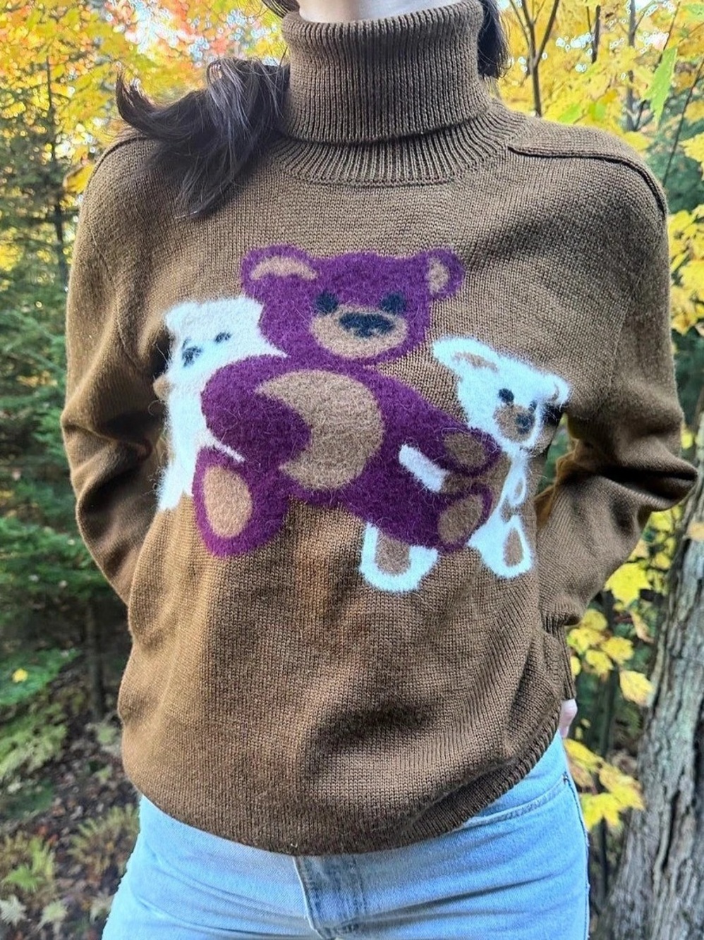 Mondi Vintage Teddy Bear Turtleneck Knit Sweater Wool Blend Size 40 / M